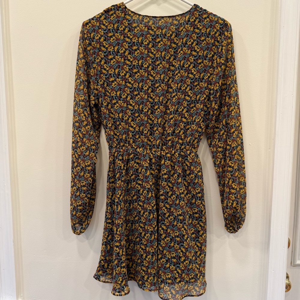 Zara Floral Multicolor Long Sleeve Surplice Dress Size XS - Picture 9 of 10